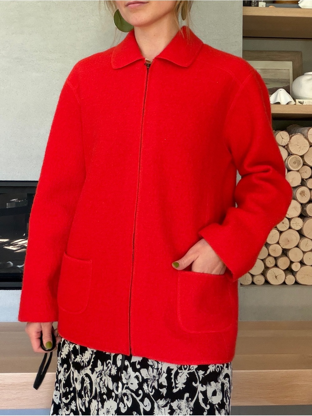 Vintage 100% wool Red Zip Front Jacket medium to large